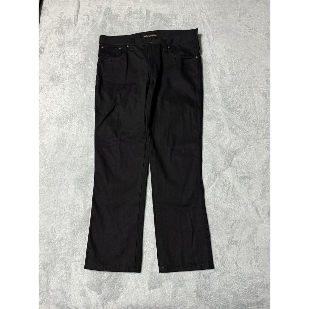 Nudie Jeans Co Mens Jeans 34x28 Black Twill Dark‎ Wash Slim Jim Cotton Straight
